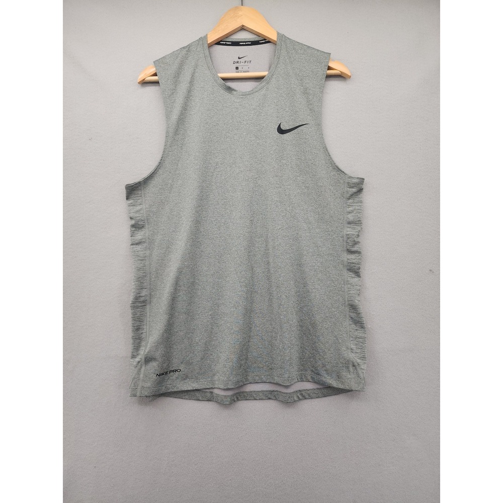 Nike Pro Dri-FIT Mens Sleeveless Shirt Gray Athletic Gym Tank Top Large L